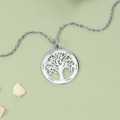 Personalized Family Tree Necklace Custom 6 Names Tree of Life Stainless Steel Pendant Necklace Gift for Mother (Lam Hub Fong)