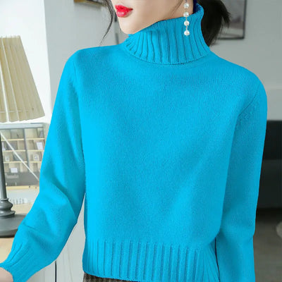 Fashion Turtleneck Knitted Solid Color All-match Sweater Women's Clothing 2022 Autumn New Casual Pullovers Loose Korean Tops